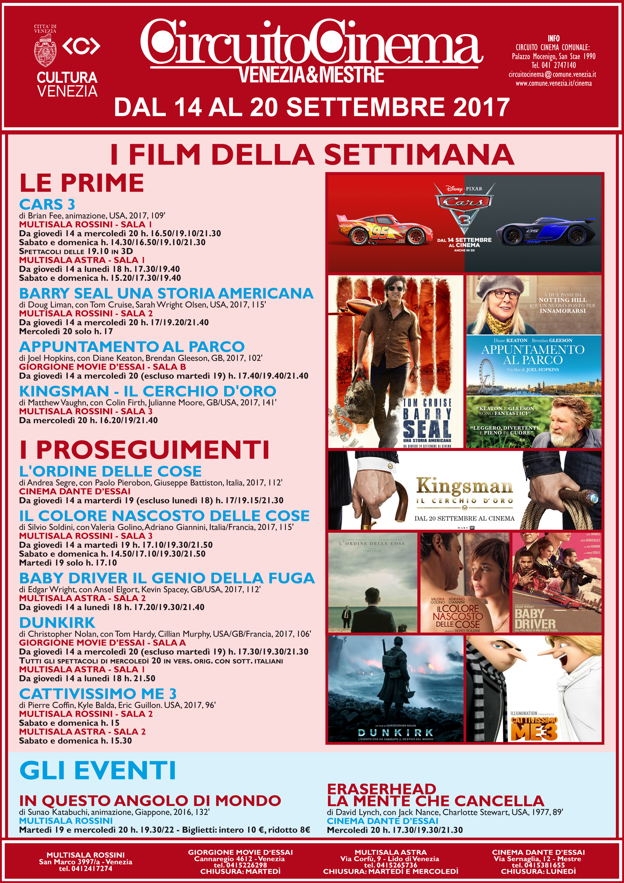 Locandina programmazione cinema dal 14 al 20 settembre 2017