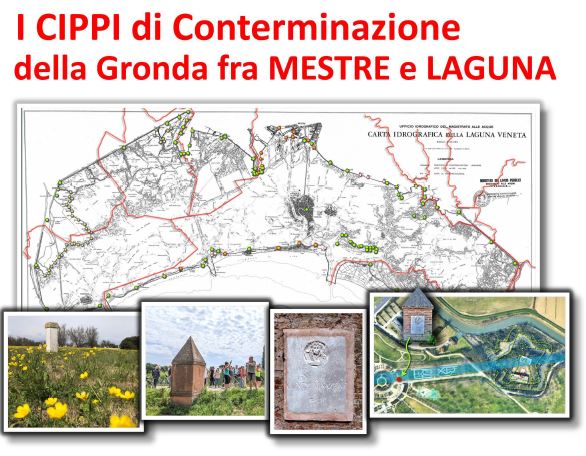 Composizione grafica: in alto, il titolo dell'evento; in basso, 4 immagini di cippi confinari e antiche mappe