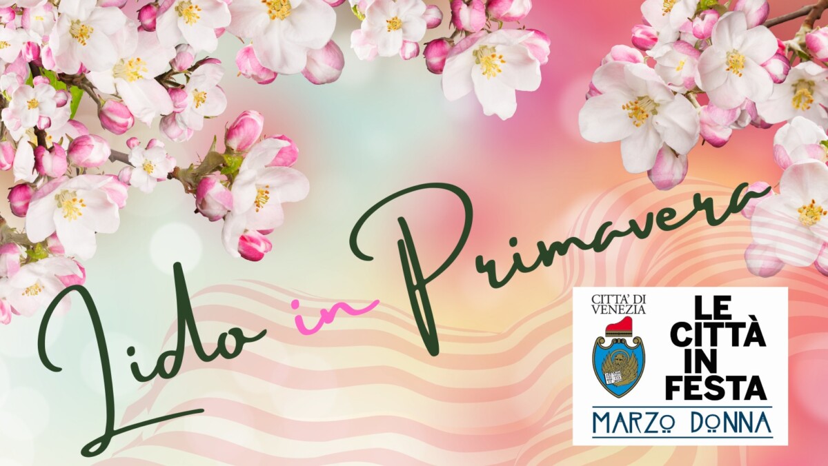 Grafica: scritta "Lido in Primavera" su sfondo di fiori primaverili