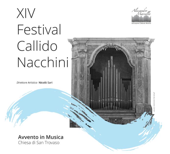 Composizione grafica: a dx foto di un organo di una chiesa; a sx titolo dell'evento e informazioni