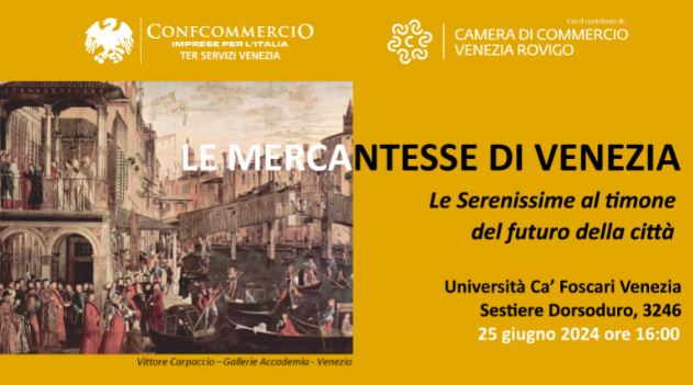 Composizione grafica: a sx immagine di quadro rinascimentale che riprende Venezia; a dx informazioni sull'evento