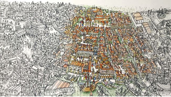 Disegno di una veduta di Venezia dall'alto
