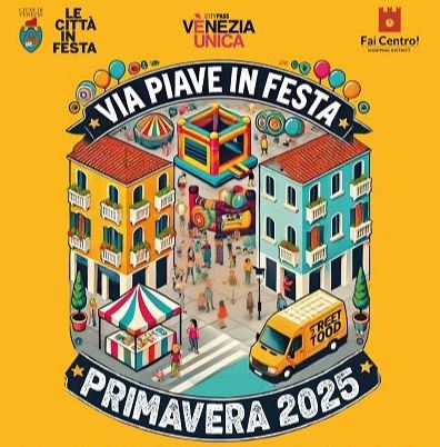 Grafica: in alto, loghi; sotto, disegno di un'animata via cittadina