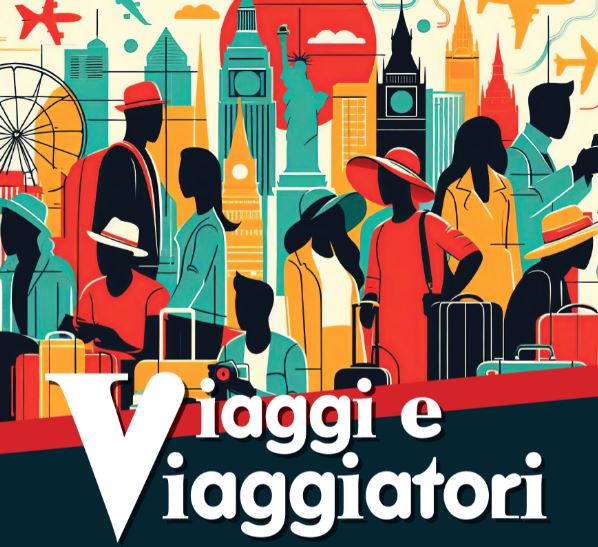 Grafica: in basso titolo dell'evento; in alto disegno con persone in primo piano e sullo sfondo edifici famosi di varie città 
