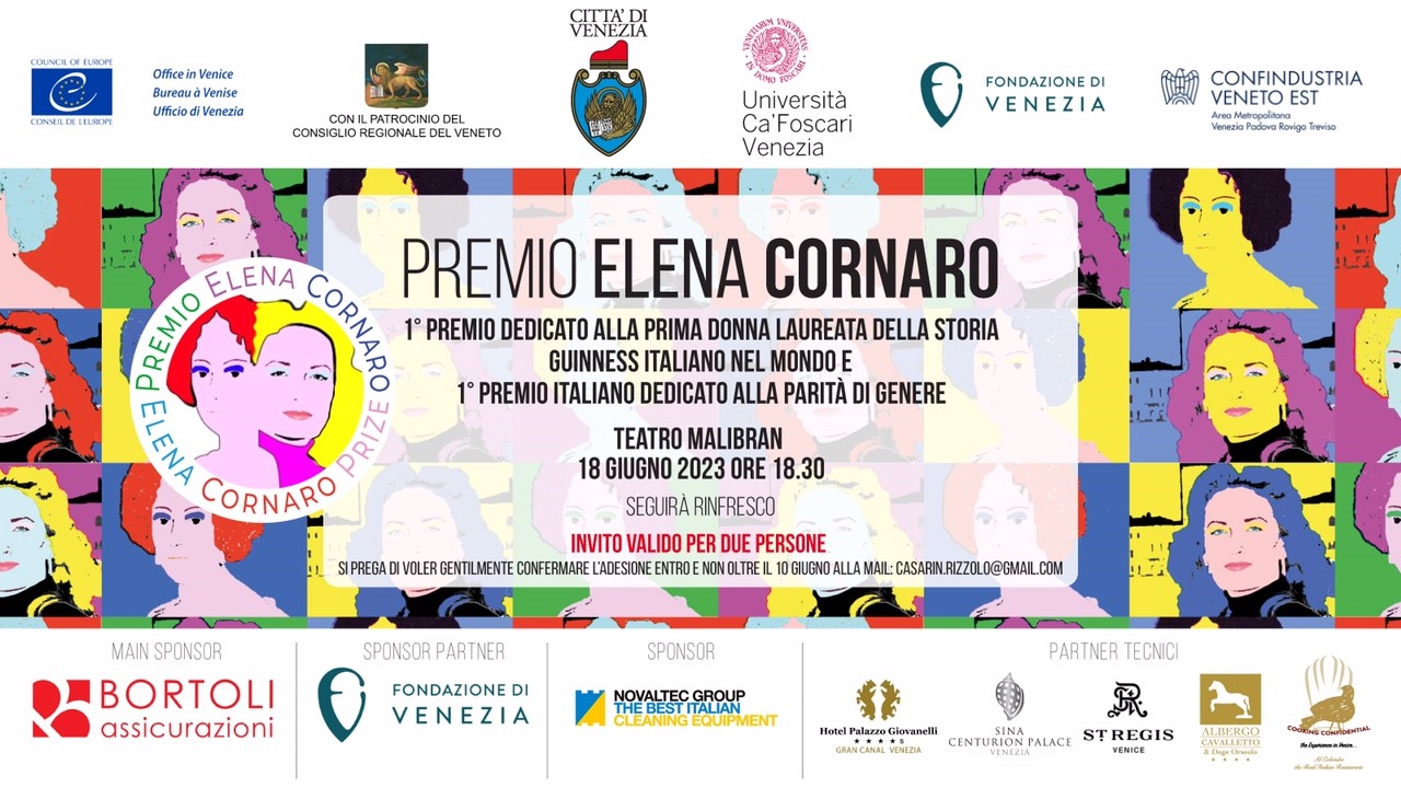 Composizione grafica: sfondo multicolore di volti di donne e testo con titolo e riferimenti della manifestazione