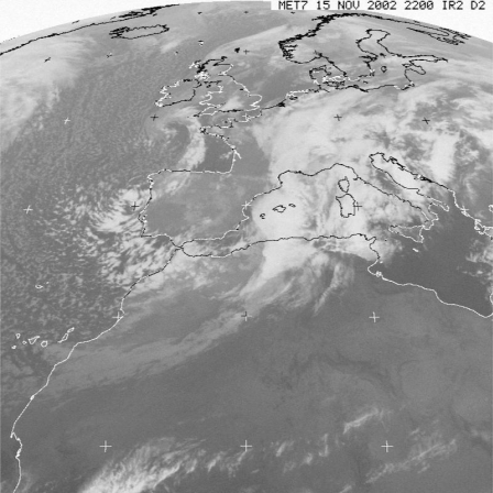 Immagine da satellite delle ore 22.00 UTC del 15 novembre 2002 (archivio ICPSM)