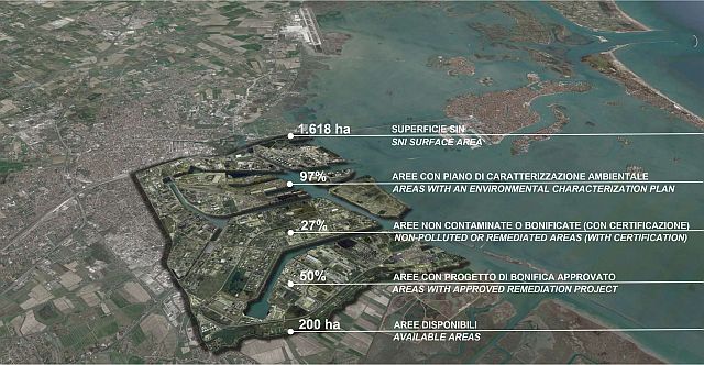 veduta aerea Porto Marghera con dati aree