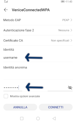 Impostazioni wifi Android